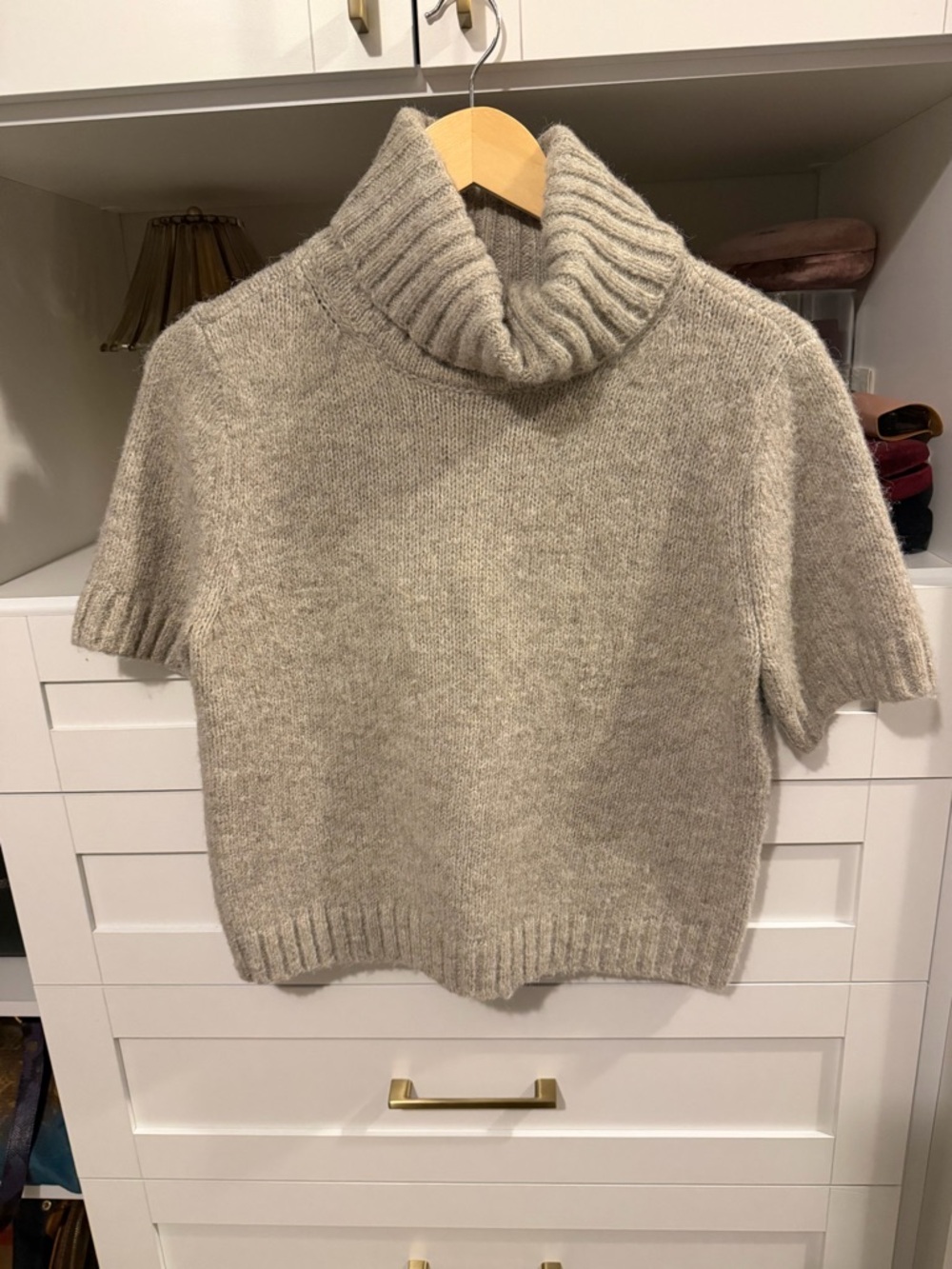 Abercrombie & Fitch Short-Sleeve Cowl Neck Sweater in Light Taupe